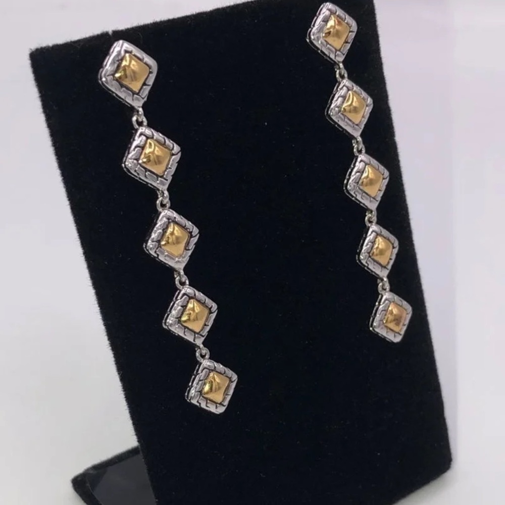 18k 2-Tone Station Earrings - Picture 4 of 9